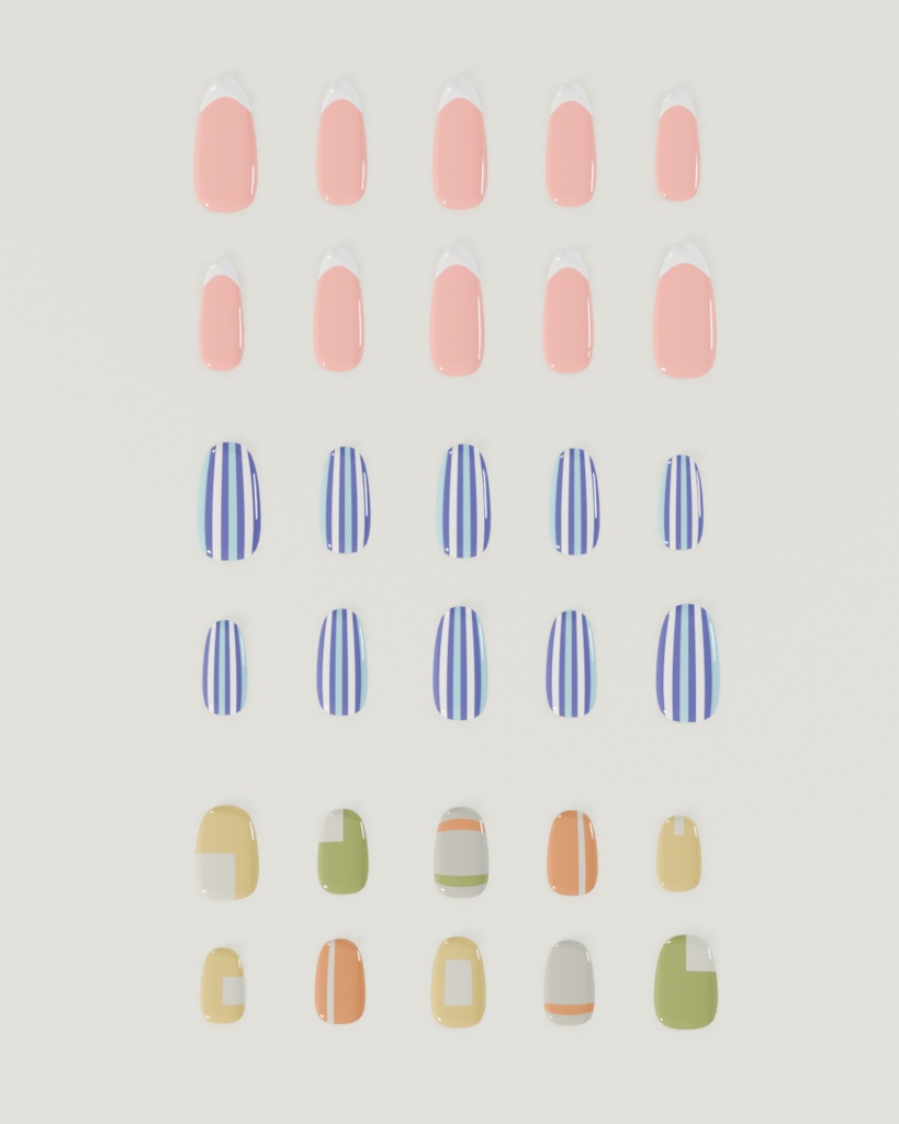 【無料配布】VRChat想定・3Dモデル:ネイルチップ(S/M/L 3サイズセット)