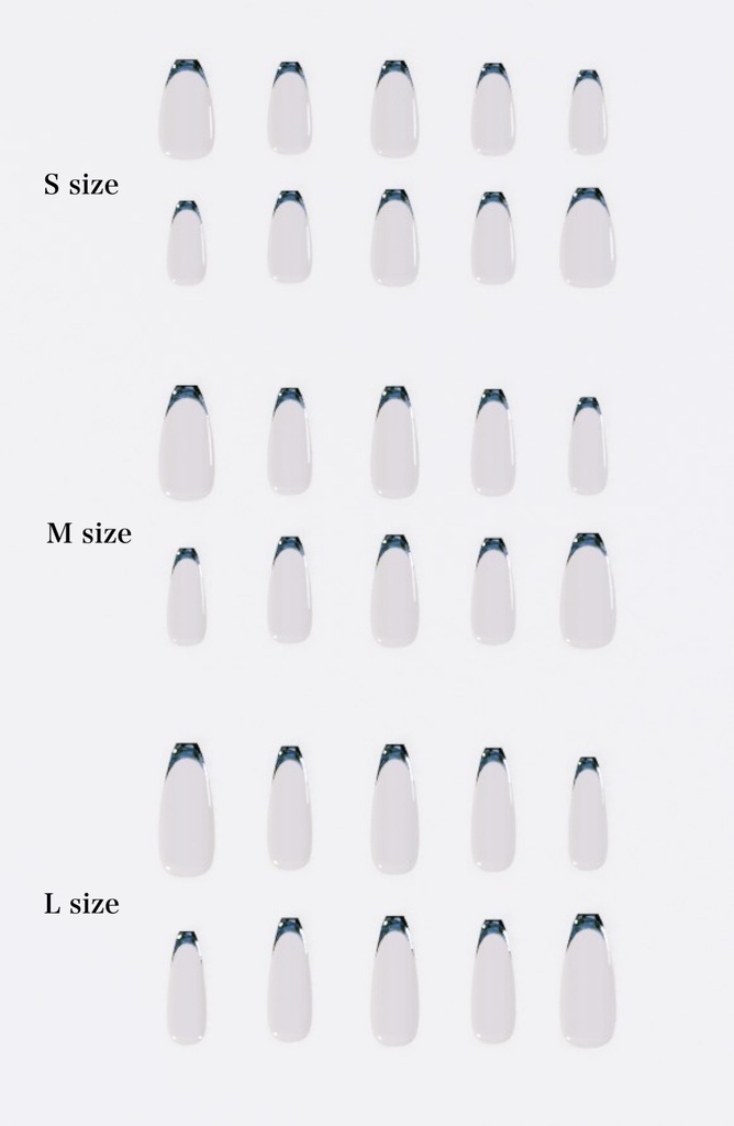 【VRChat想定・3Dモデル】：バレリーナスクエア・ネイルチップ（S/M/L 3サイズセット）