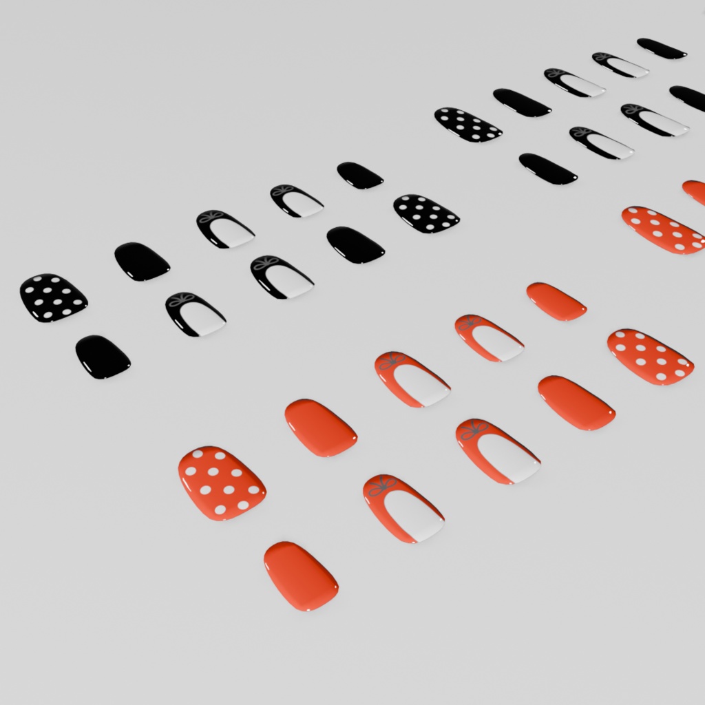 【VRChat想定・3Dモデル】:2色バレエシューズ・ネイルチップ(S/M/L 3サイズセット)