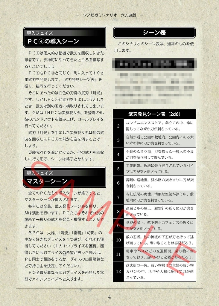 シノビガミシナリオ『六刀遊戯』【SPLL:E223028】