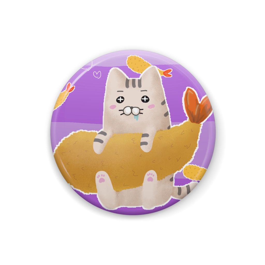 【れらるきゃっと】ネムレナイネコとエビフライ缶バッジ