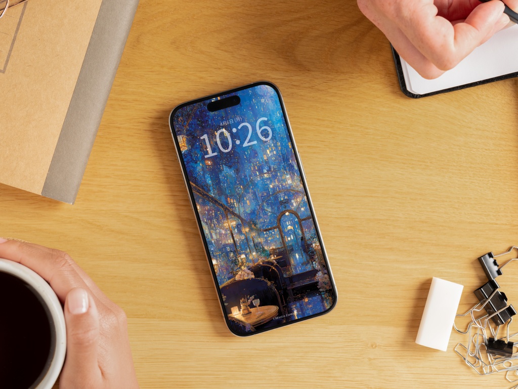 【スマホ壁紙】魔法街と星屑のキッチン(2枚セット)