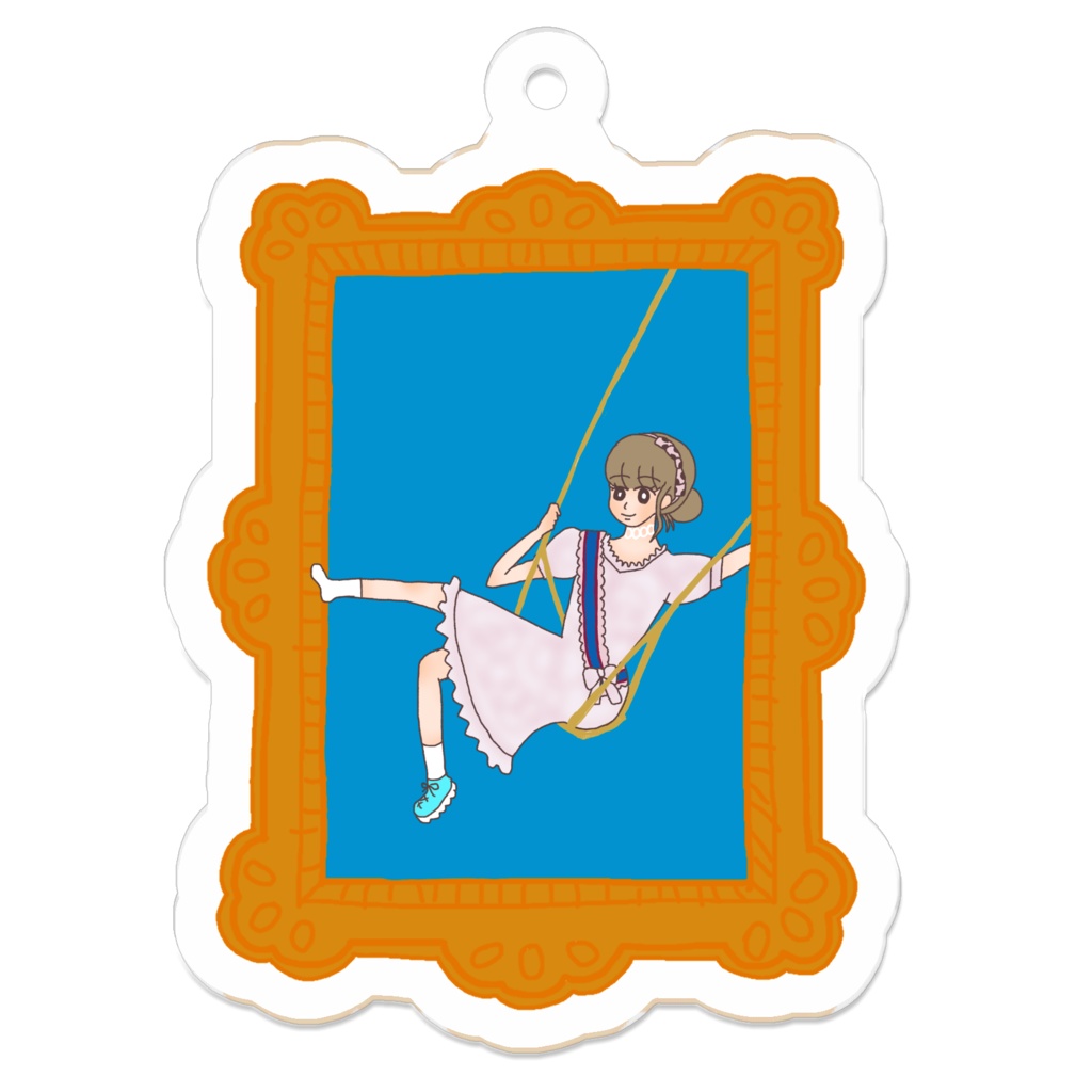 「ブランコに乗るりあぴ」のキーホルダー