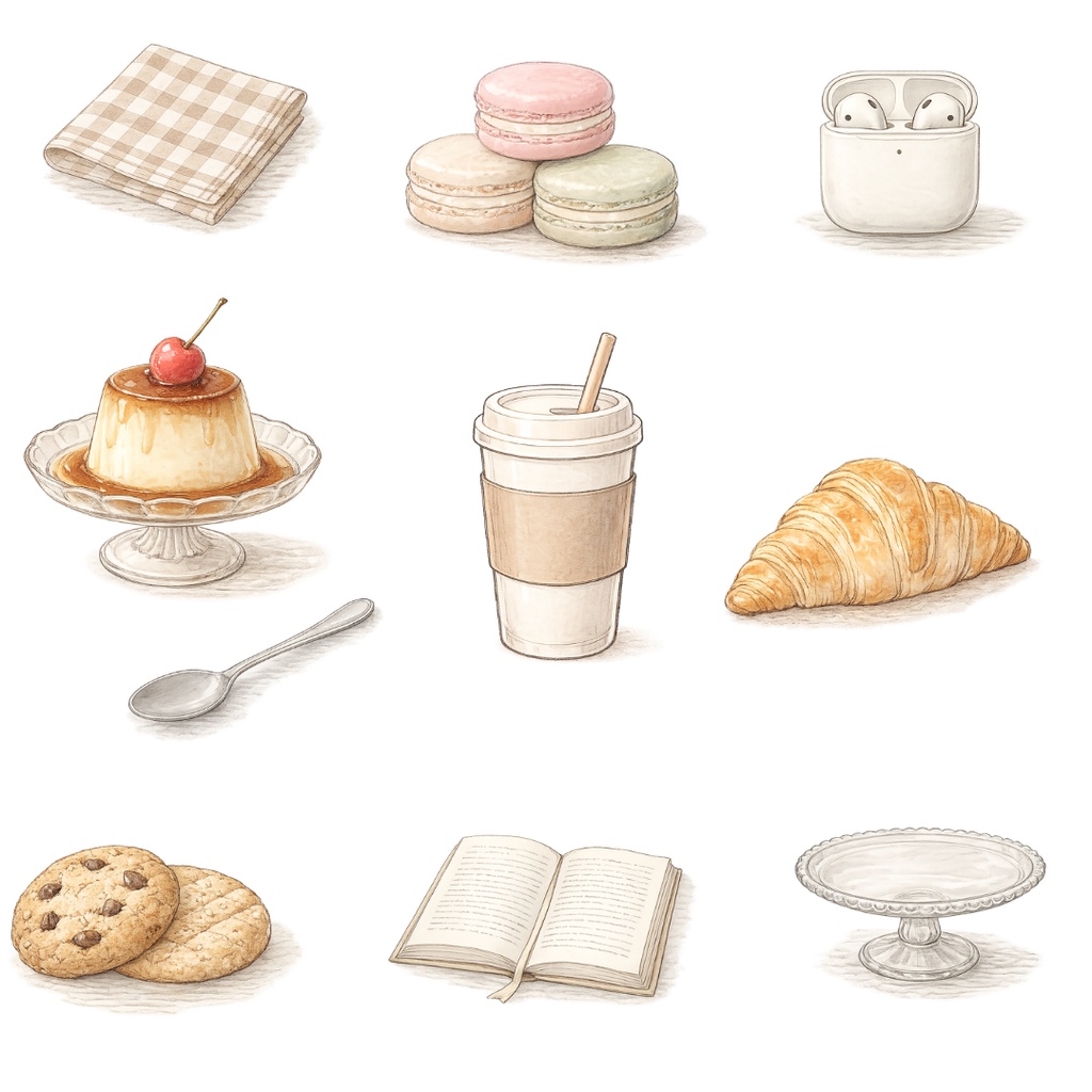 淡色カフェ風イラスト素材20点|20 Soft Cafe Aesthetic ClipArt Set