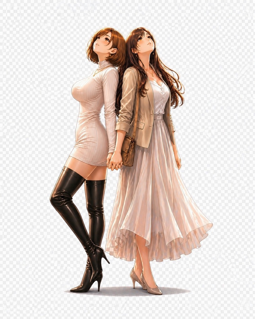【透明背景】大人百合ペア キス&デート立ち絵素材