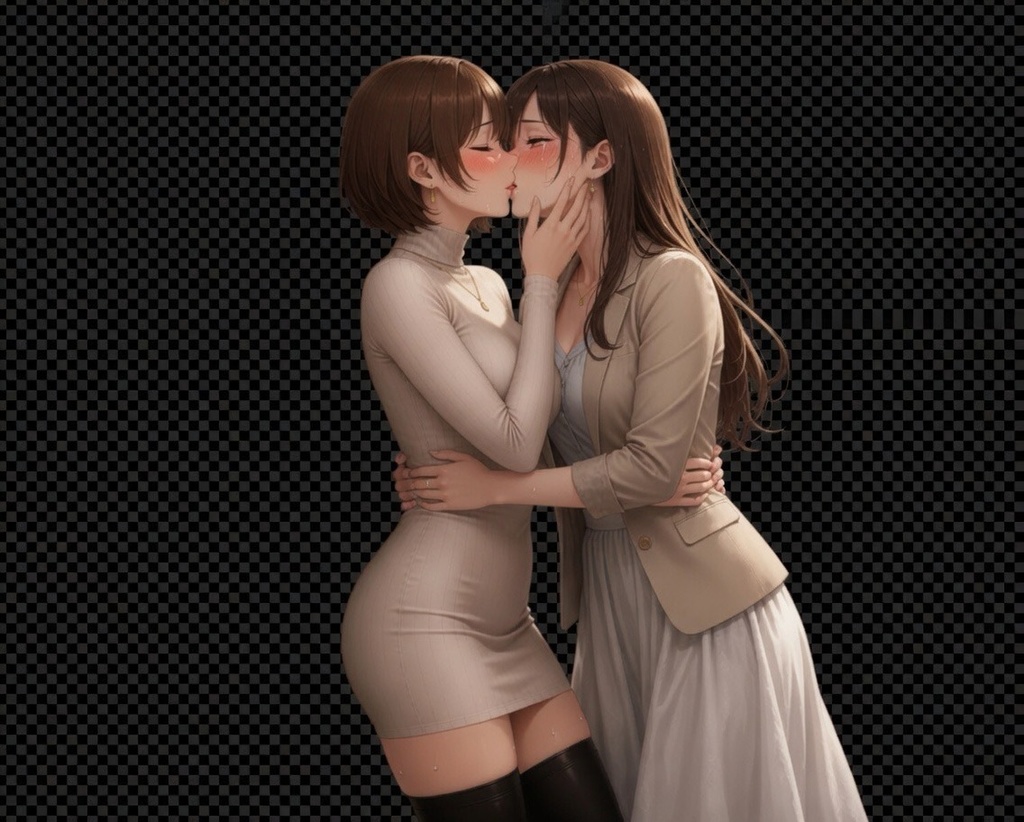 【透明背景】大人百合ペア キス&デート立ち絵素材