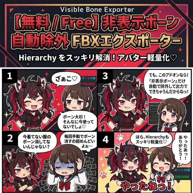 【無料/Free/】可視ボーン専用FBXエクスポーター Visible Bone Exporter for Blender 免费【Blender用アドオン】