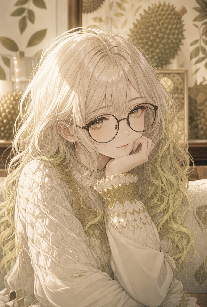【商用利用OK】フルーツ擬人化 立ち絵素材:ドリアン(背景透過PNG)/ Anime Girl Illustration Asset: Durian Girl