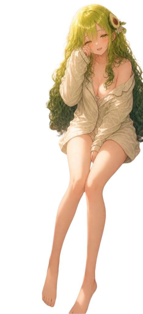 【商用利用OK】フルーツ擬人化 立ち絵素材:アボカド(背景透過PNG)/ Anime Girl Illustration Asset: Avocado Girl