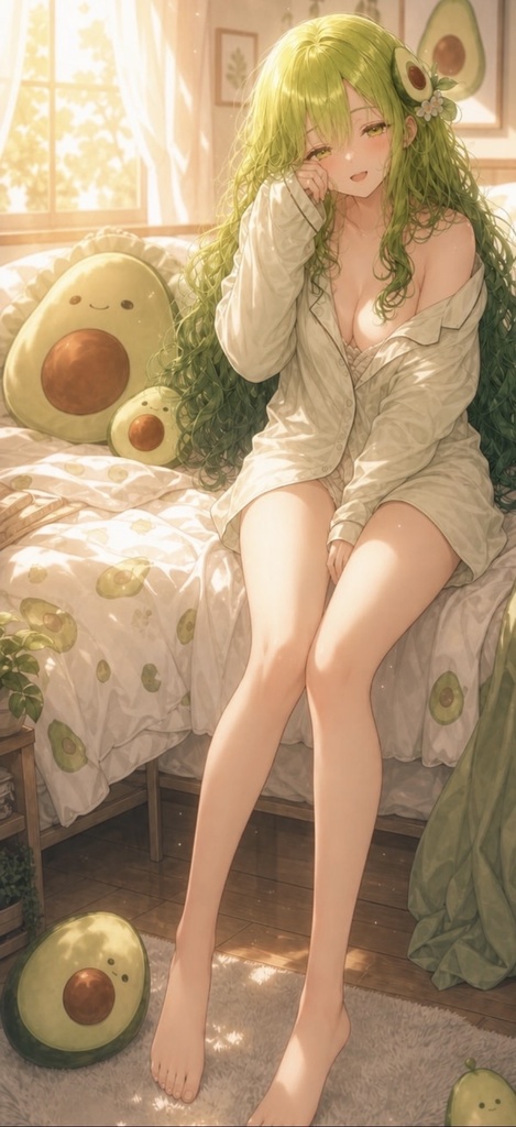 【商用利用OK】フルーツ擬人化 立ち絵素材:アボカド(背景透過PNG)/ Anime Girl Illustration Asset: Avocado Girl