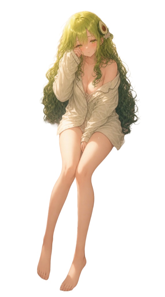 【商用利用OK】フルーツ擬人化 立ち絵素材:アボカド(背景透過PNG)/ Anime Girl Illustration Asset: Avocado Girl