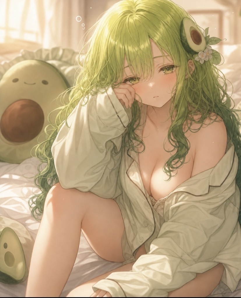 【商用利用OK】フルーツ擬人化 立ち絵素材:アボカド(背景透過PNG)/ Anime Girl Illustration Asset: Avocado Girl