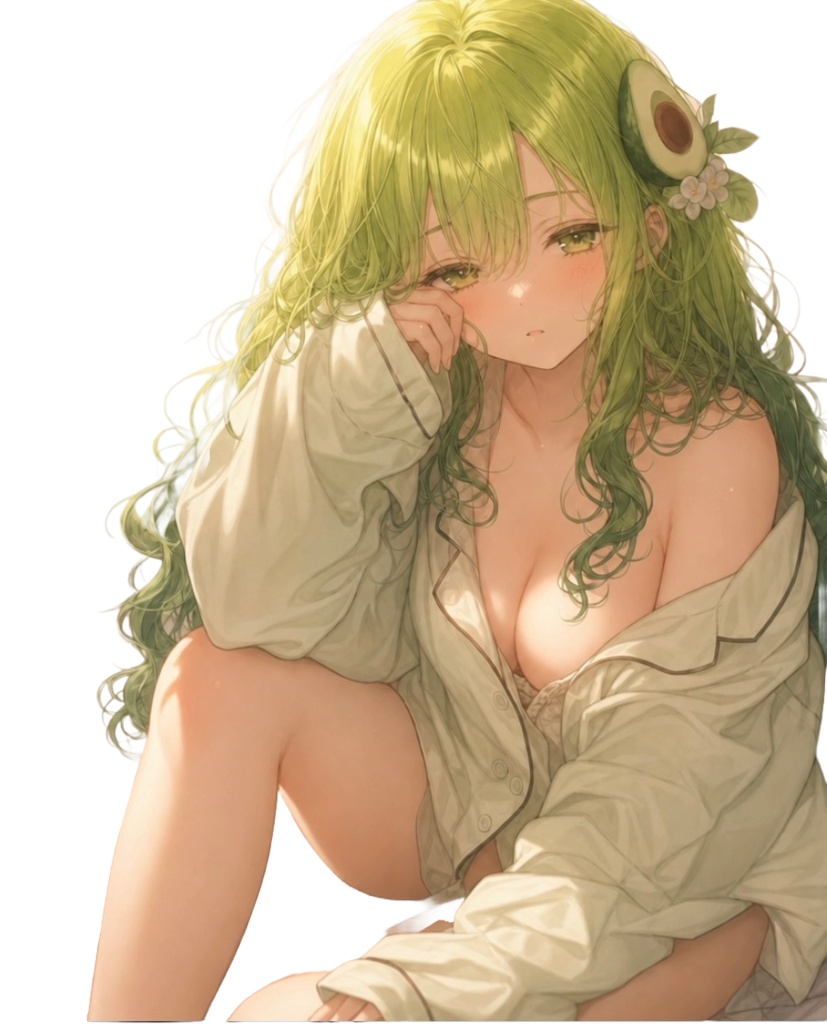 【商用利用OK】フルーツ擬人化 立ち絵素材:アボカド(背景透過PNG)/ Anime Girl Illustration Asset: Avocado Girl