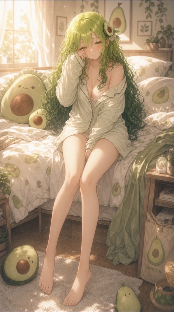 【商用利用OK】フルーツ擬人化 立ち絵素材:アボカド(背景透過PNG)/ Anime Girl Illustration Asset: Avocado Girl