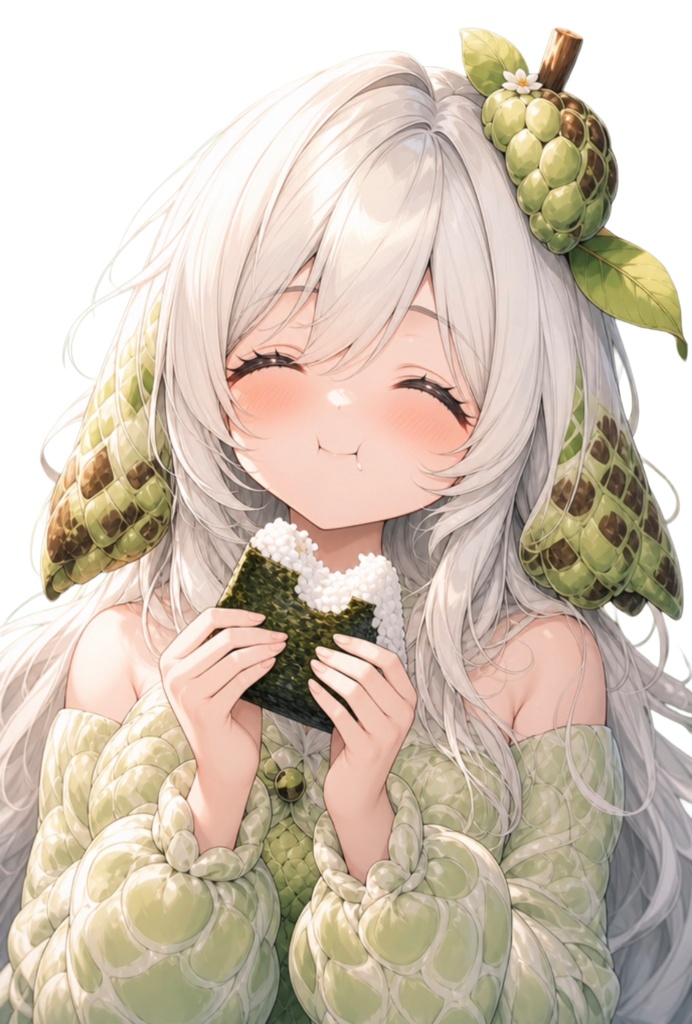 【商用可/背景透過】TRPG・ゲーム立ち絵：チェリモヤドレスのモグモグ少女（4枚セット） / Cute Cherimoya Girl Sprite [Commercial Use OK]