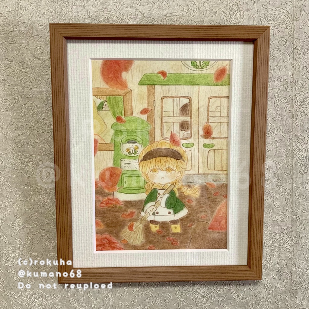 額装原画作品「降りそそぐ茜の葉」
