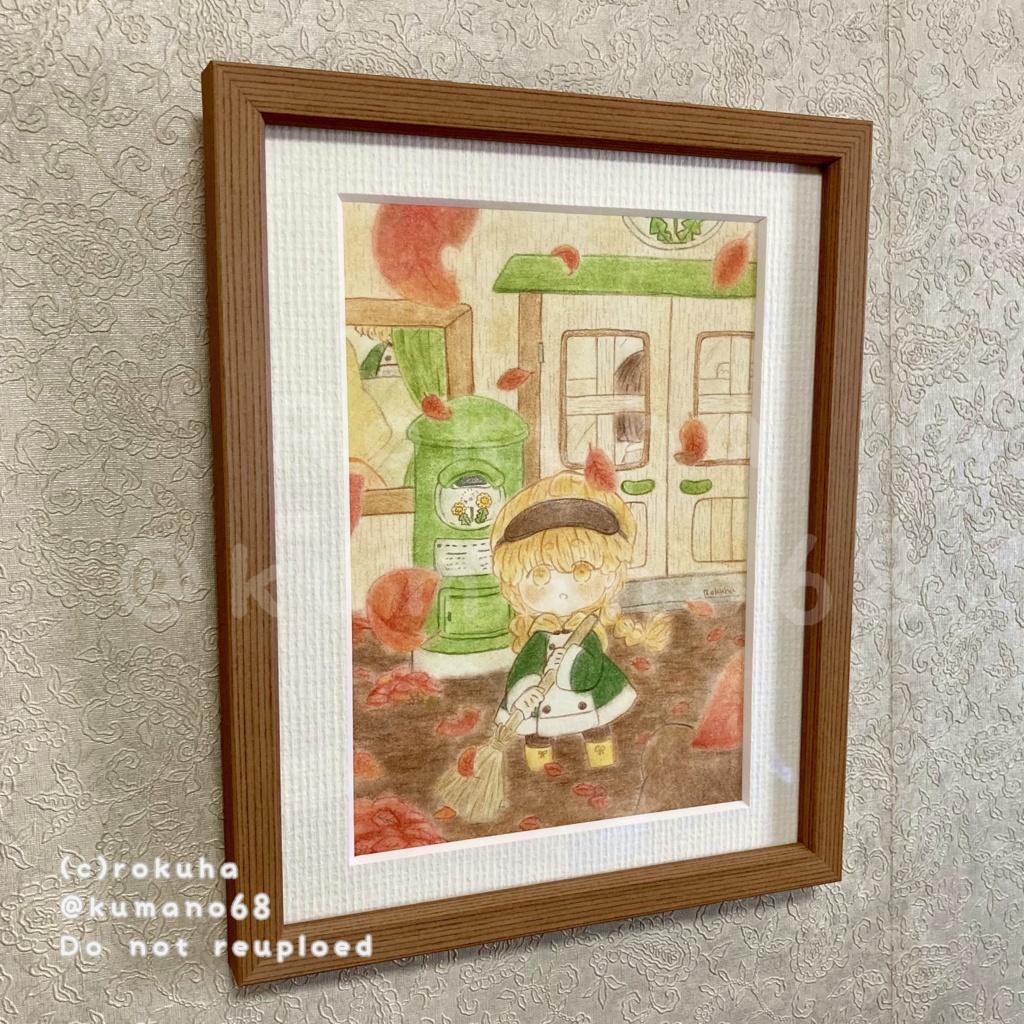 額装原画作品「降りそそぐ茜の葉」