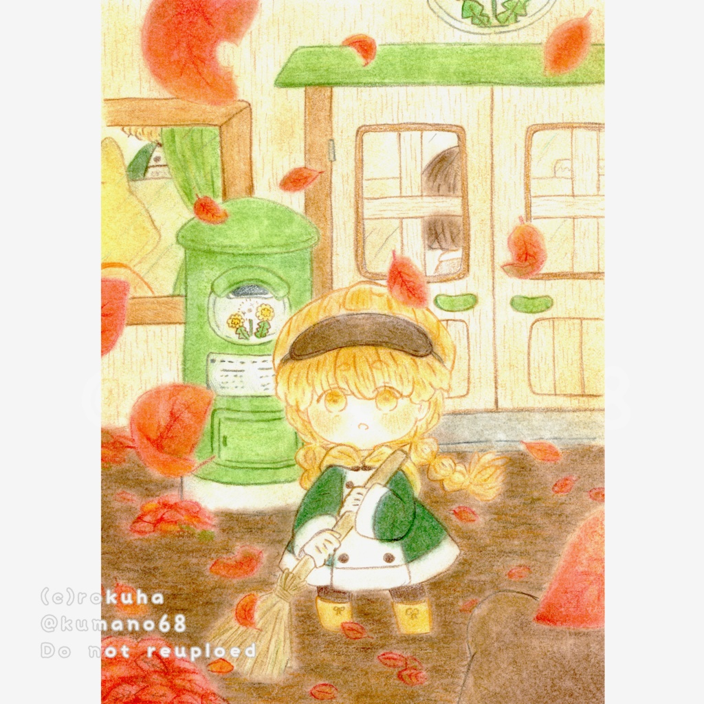 額装原画作品「降りそそぐ茜の葉」