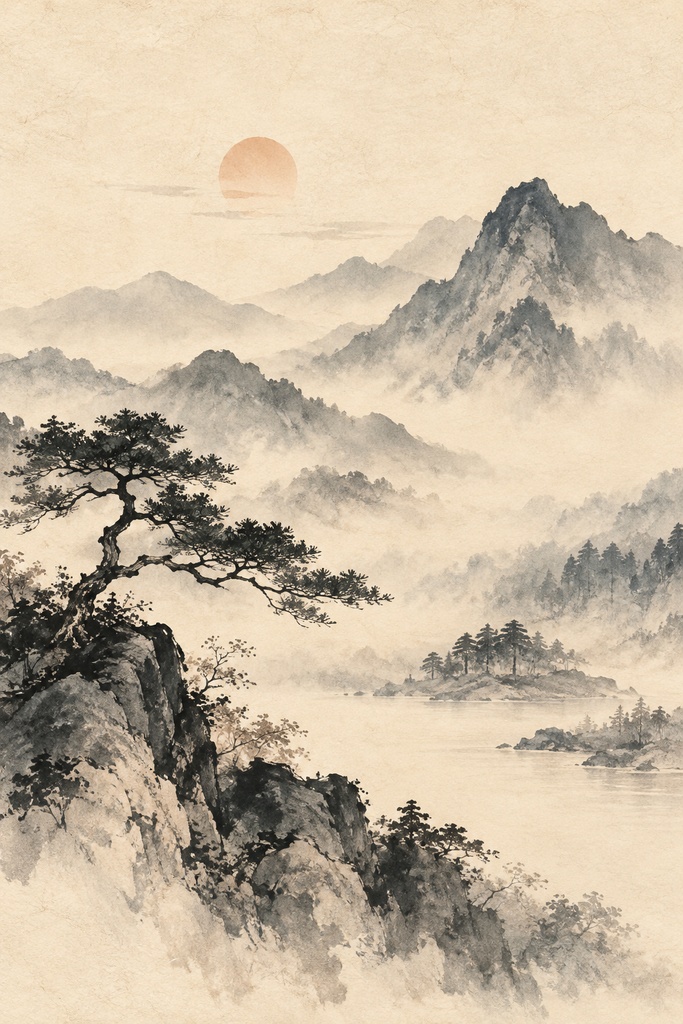 静寂の山水画｜和モダン水墨画アート｜印刷用PDF