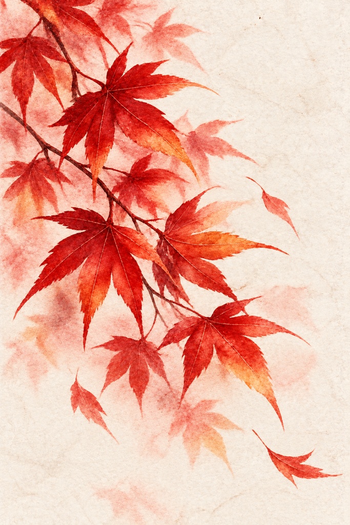 和モダン 秋のポストカード3枚セット|紅葉・イチョウ・和風ハロウィン|印刷用PDF