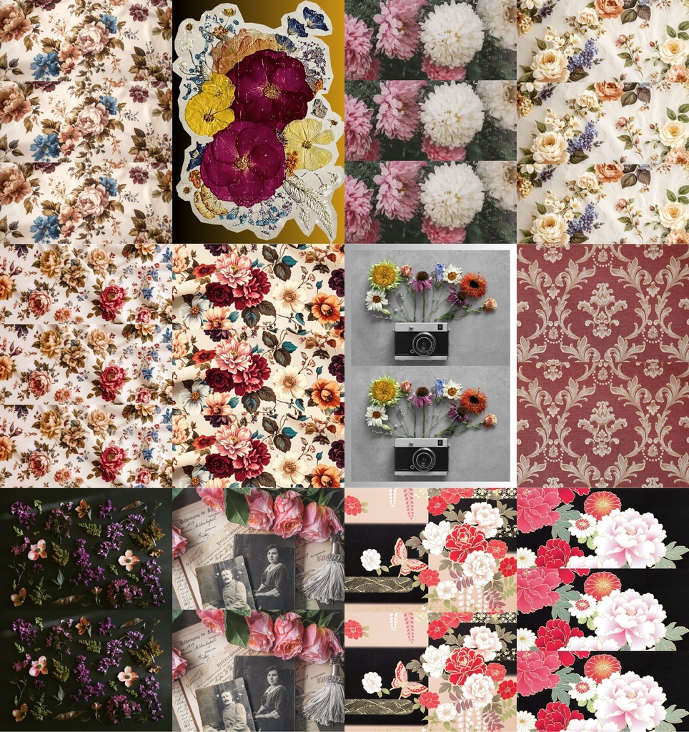 Retro Japanese Flower – 12 Sheets A4 Digital Paper