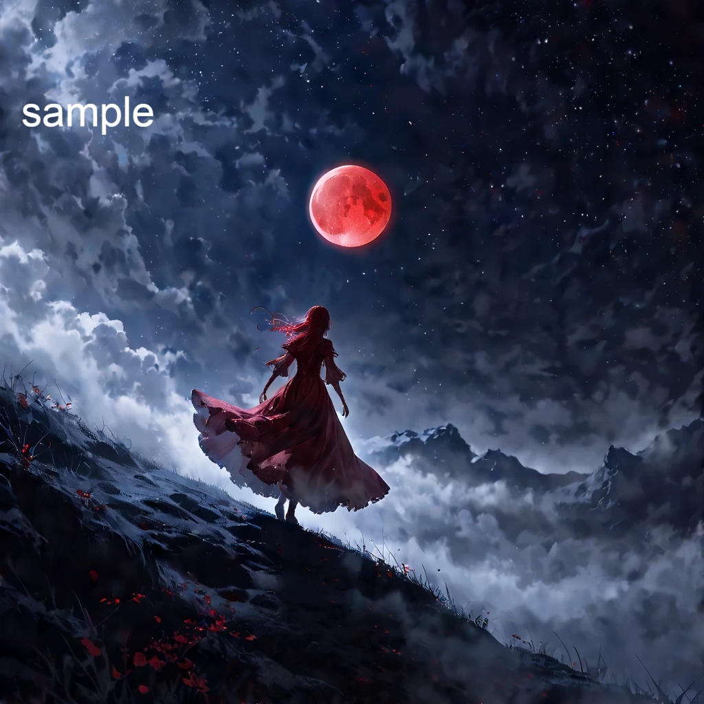 【画像素材】紅い月と人型 10枚