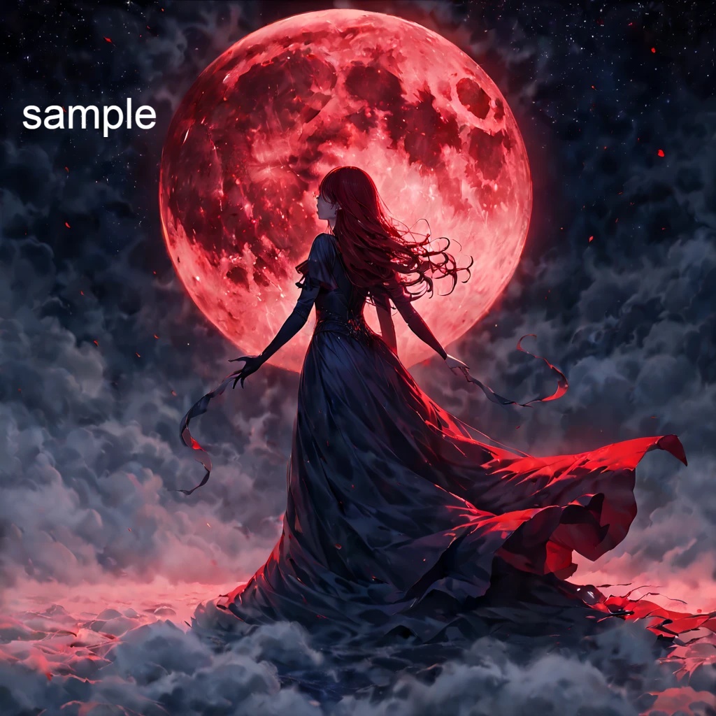 【画像素材】紅い月と人型 10枚