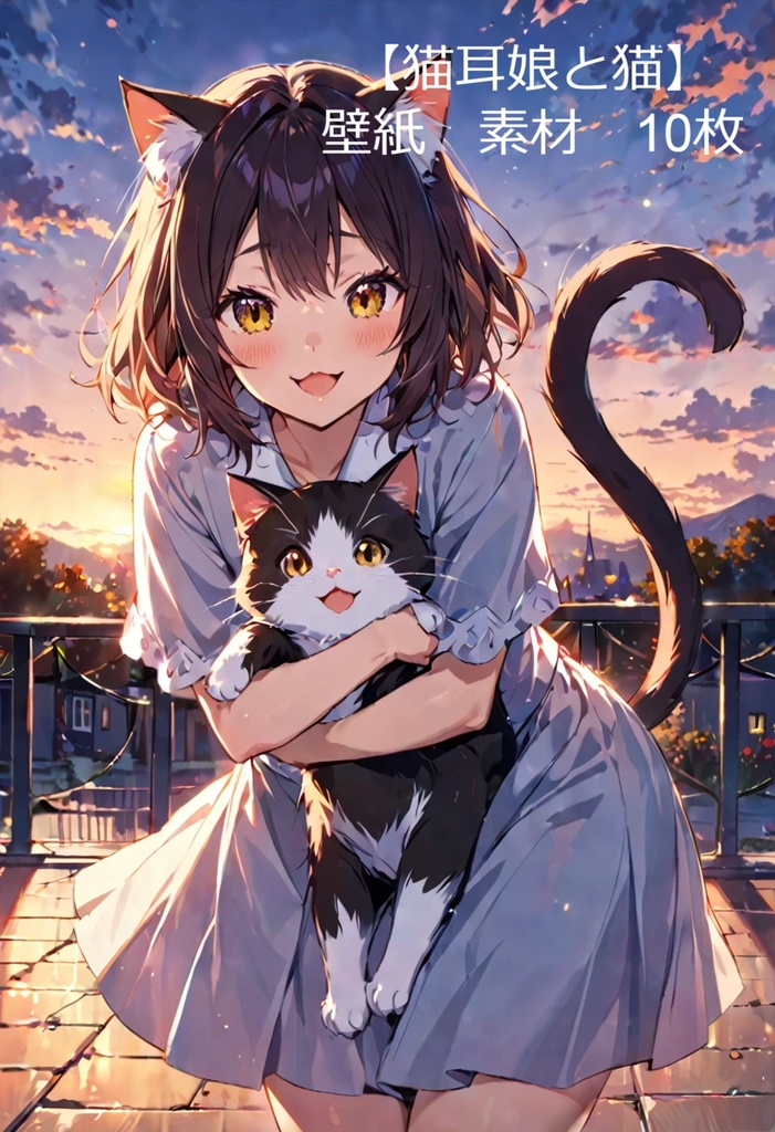 【猫耳娘と猫】　壁紙　素材　10枚