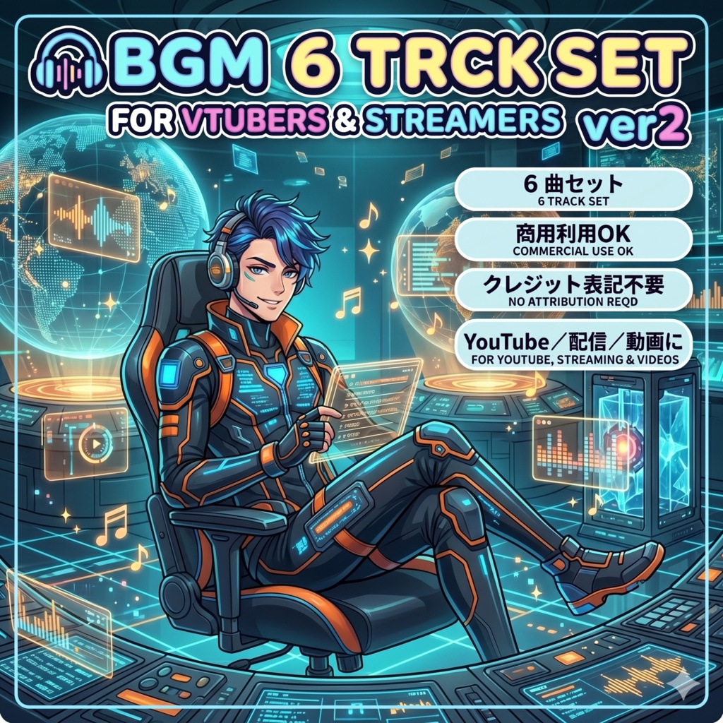 🎧 VTuber・配信者向けBGM 6曲セットVer.2｜商用利用OK・クレジット表記不要・YouTube／配信／動画編集