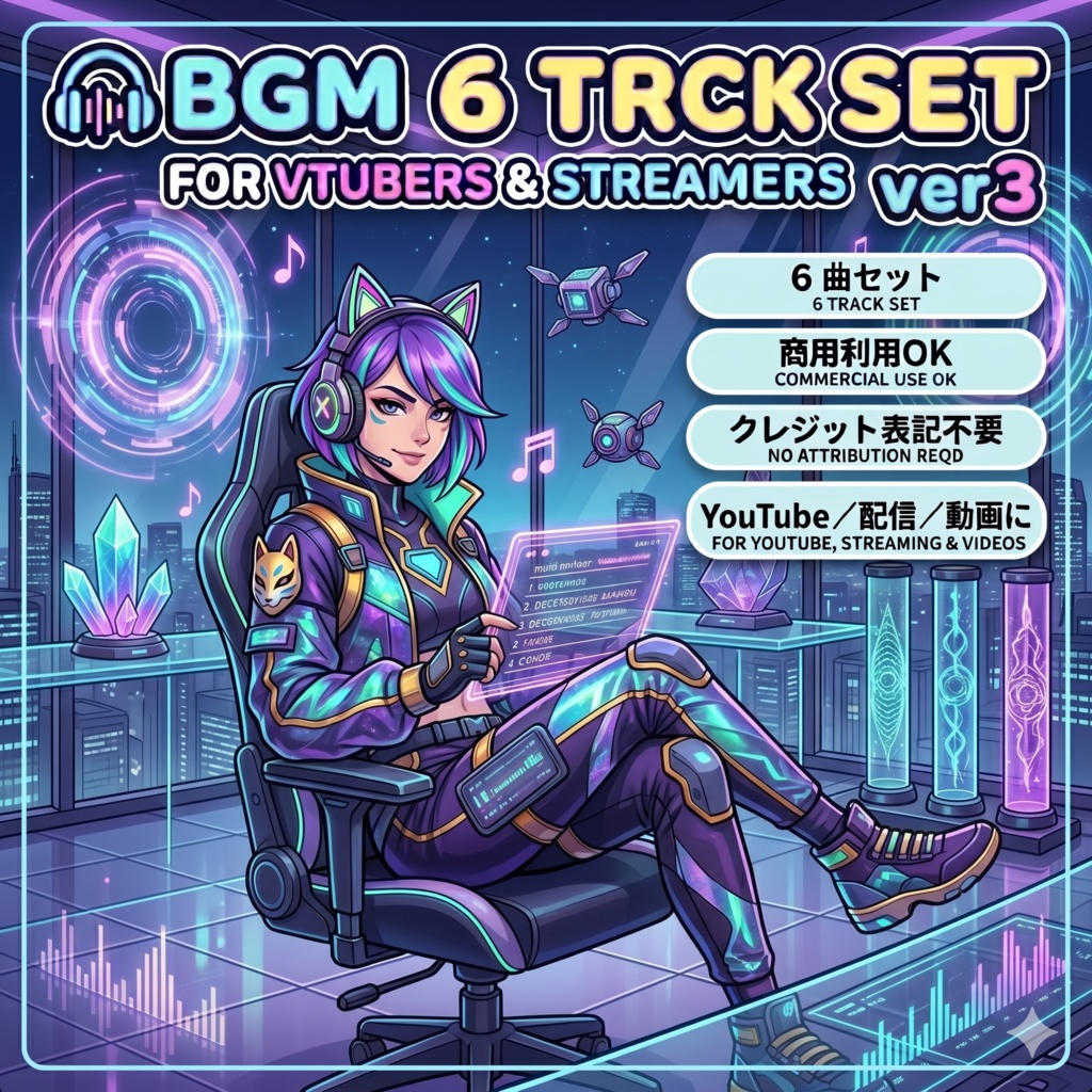 🎧 VTuber・配信者向けBGM 6曲セットVer.3｜商用利用OK・クレジット表記不要・YouTube／配信／動画編集