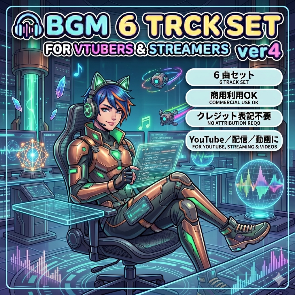 🎧 VTuber・配信者向けBGM 6曲セットVer.4｜商用利用OK・クレジット表記不要・YouTube／配信／動画編集