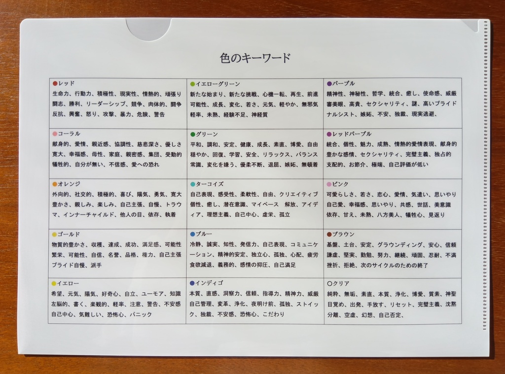 クリアファイル 色のキーワード