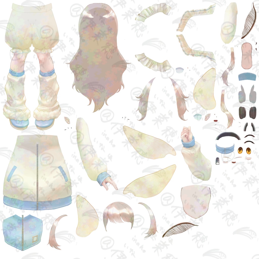 【Live2d用パーツ分け済み汎用立ち絵】天使界隈風カイコちゃん【AI不使用】