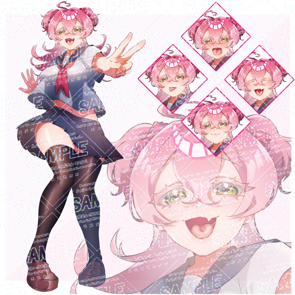 【立ち絵素材】セーラー服を着た八重歯のあるピンク髪の女の子