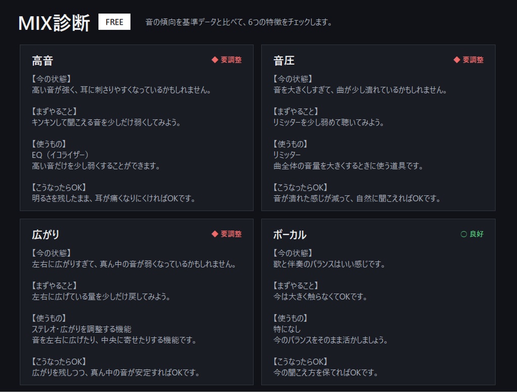 MIX診断 FREE v1.0|無料MIX診断ツール【Windows / JP・EN対応】