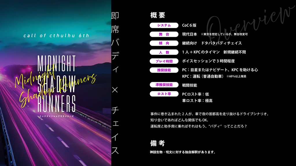 【CoCシナリオ】ミッドナイトシャドウランナーズ