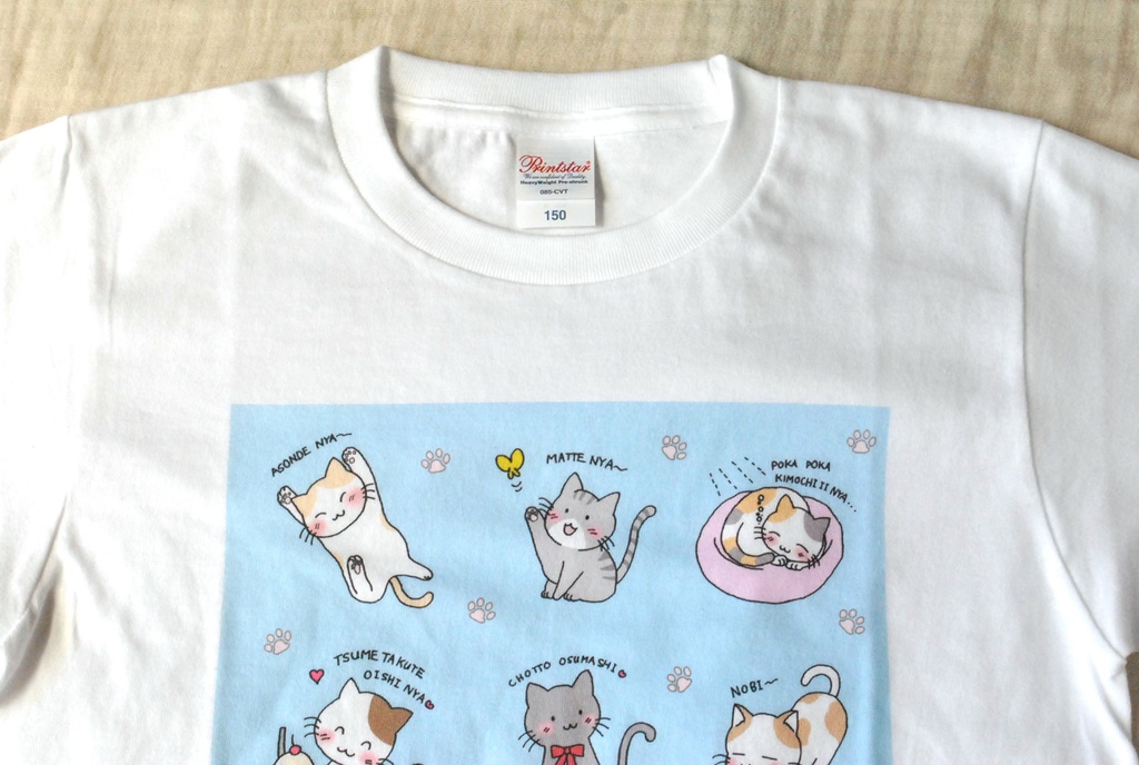 ねこがいっぱいTシャツ キッズ 100~160cm(背景水色)