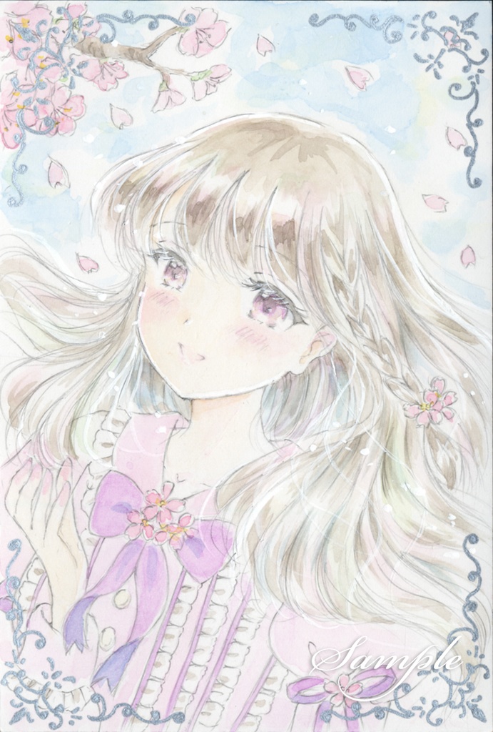 手描きイラスト 女の子 オリジナル 桜 - イラスト