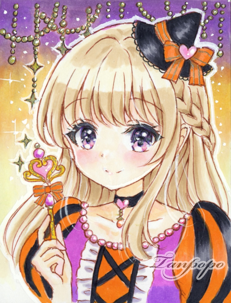 手描きイラスト原画 ハロウィンの魔女