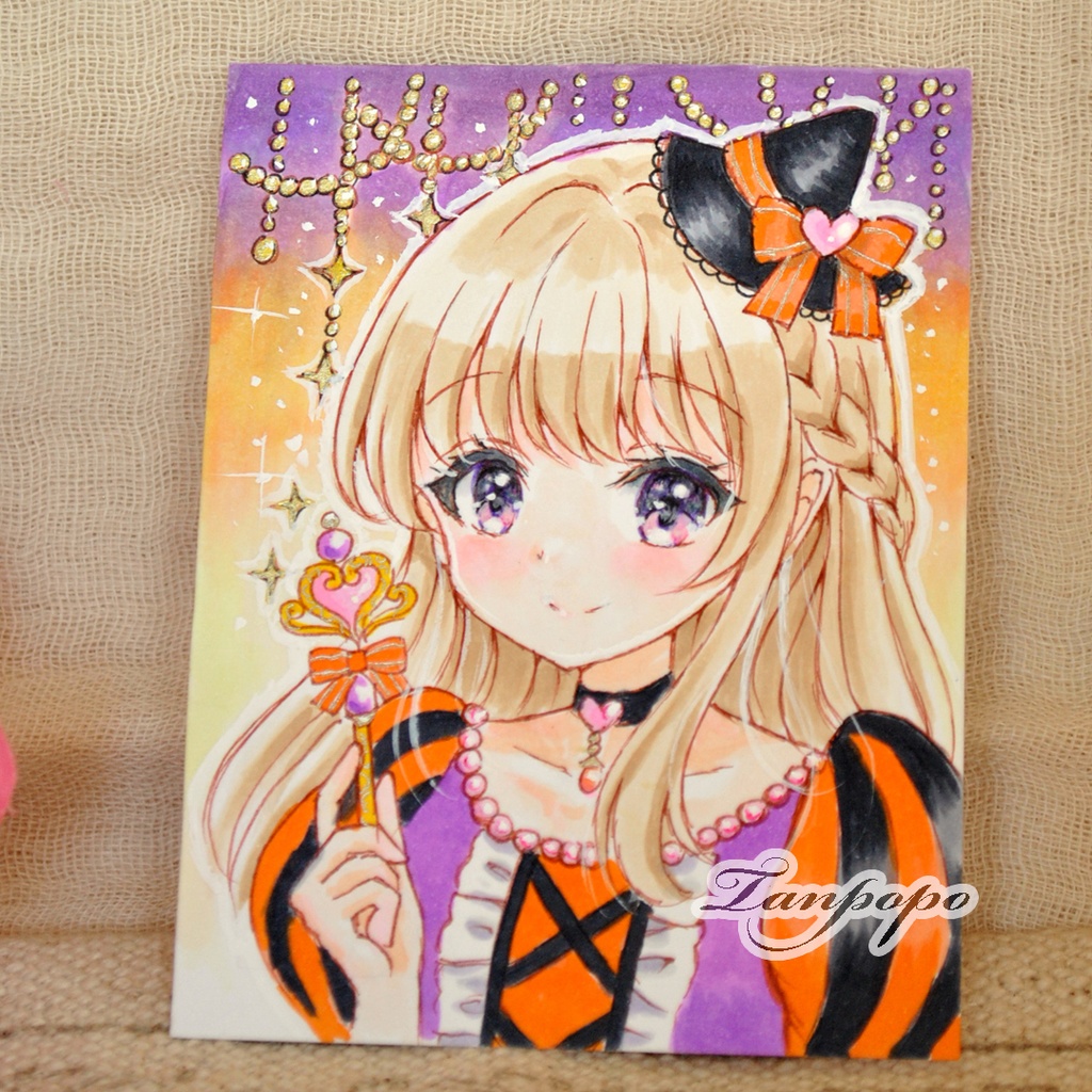 手描きイラスト原画 ハロウィンの魔女