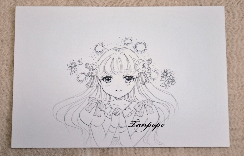 手描きイラスト アナログ 原画 「星に願いを」大色紙