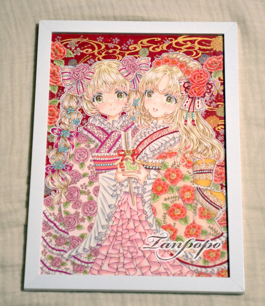手描きイラスト アナログ 額装原画【年賀2025】A4サイズ スモールエス掲載作品 ラフ付き