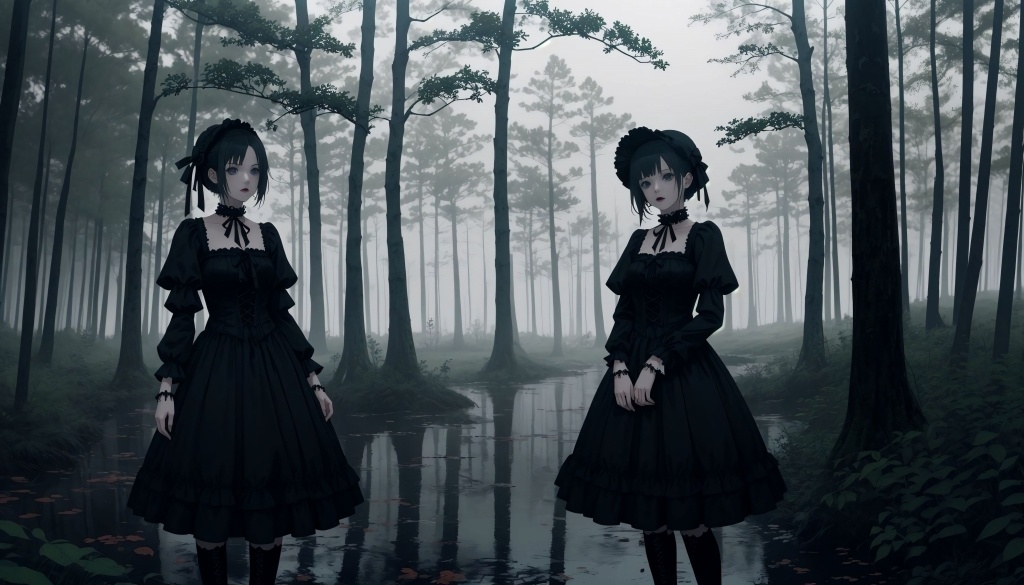 霧の中のゴシックロリータ少女