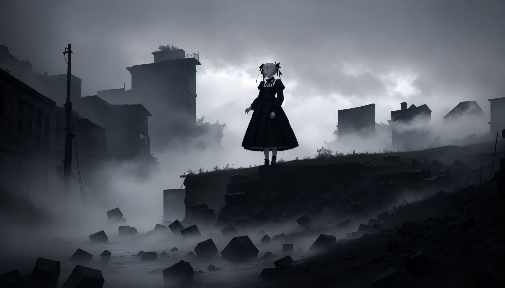 霧の中のゴシックロリータ少女