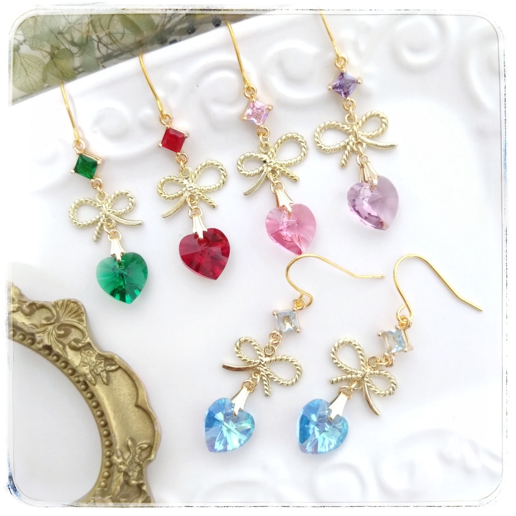 クリスタル♡とリボンの推しカラーピアス/イヤリング