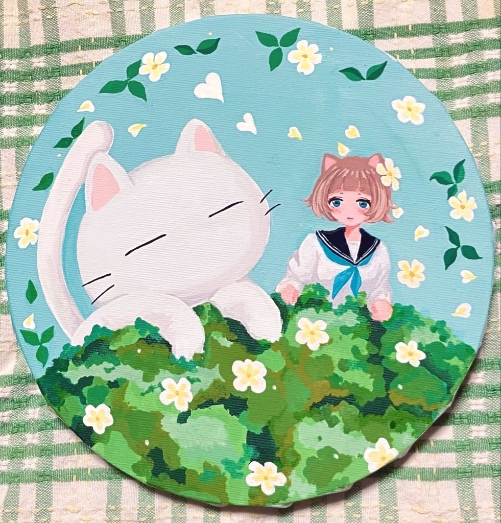 キャンバス原画『花舞うにゃんこ』