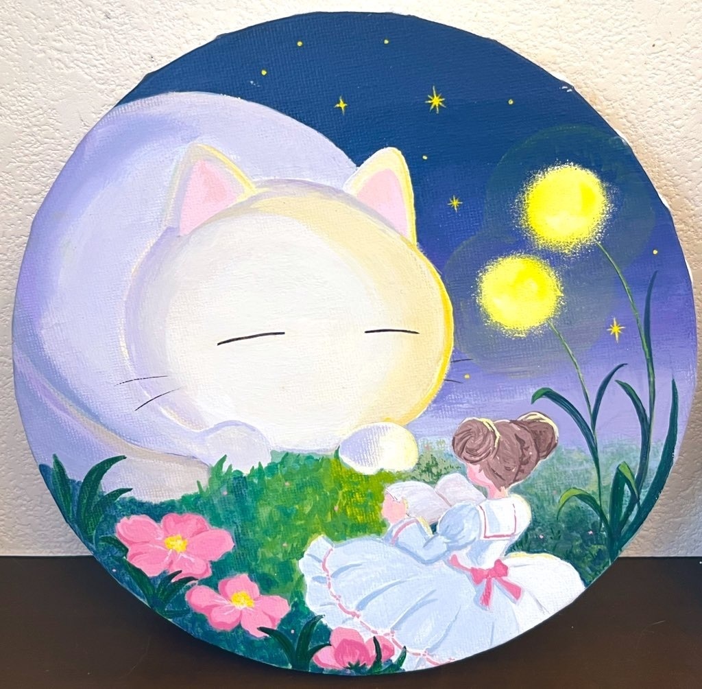キャンバス原画『星空にゃんこ』