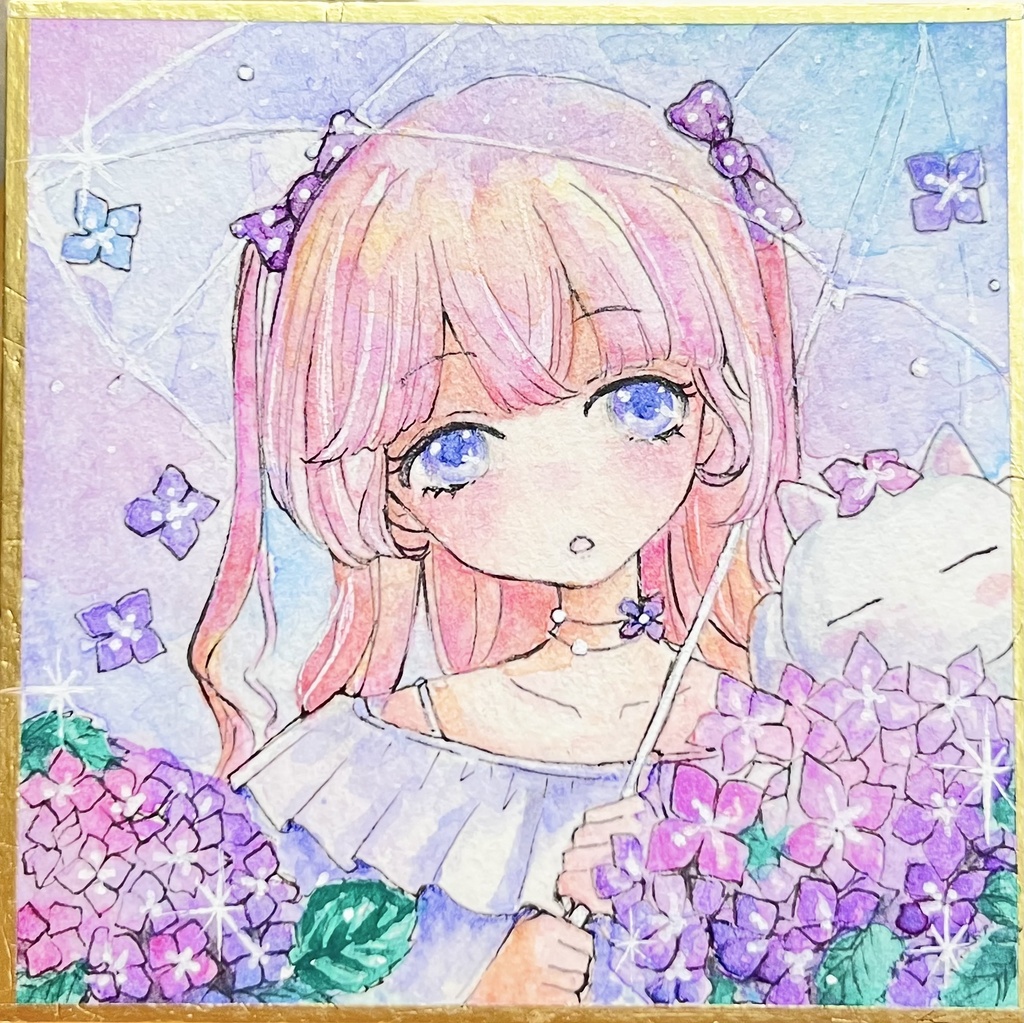 豆色紙原画『紫陽花にゃんこ』