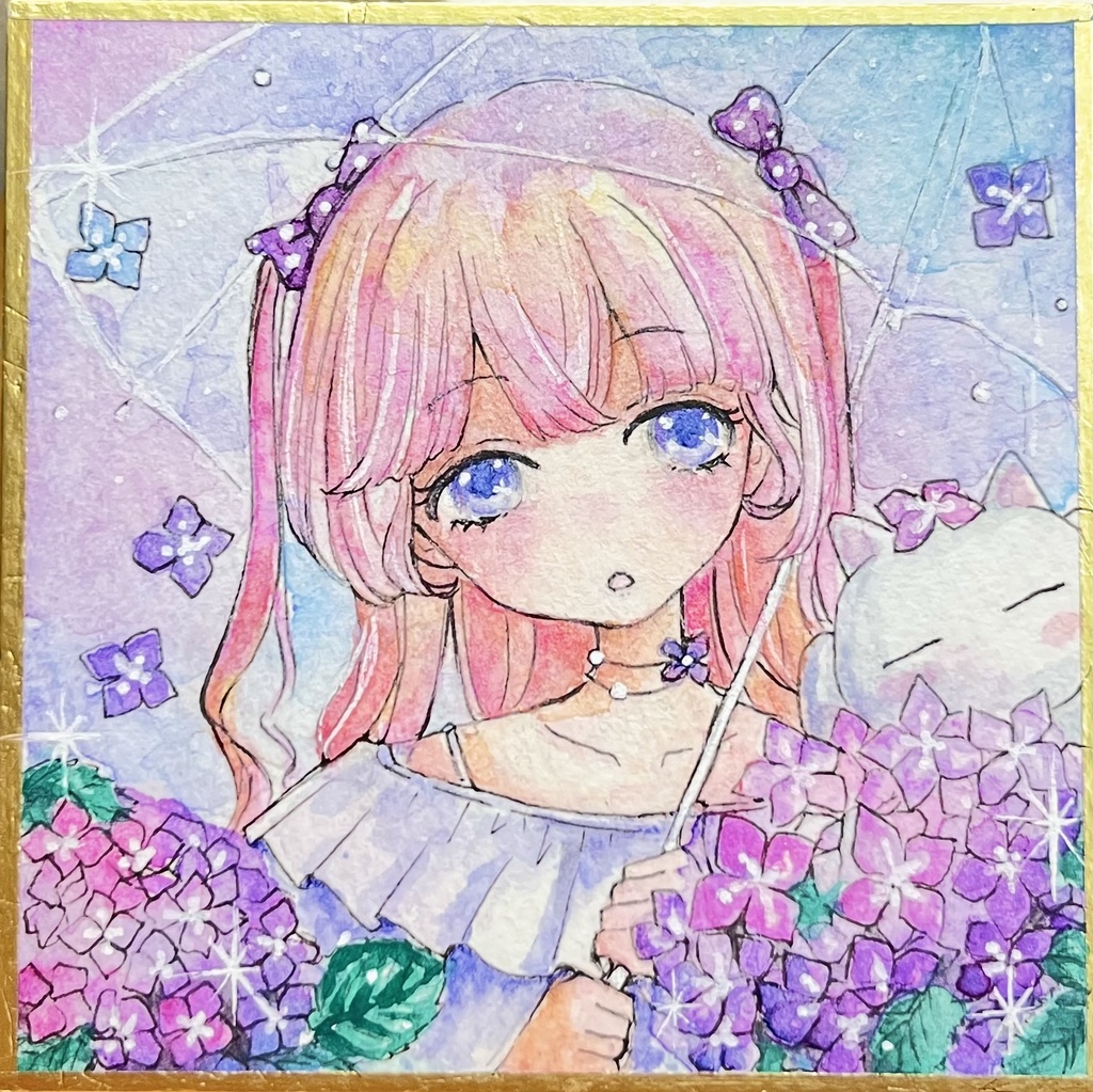 豆色紙原画『紫陽花にゃんこ』