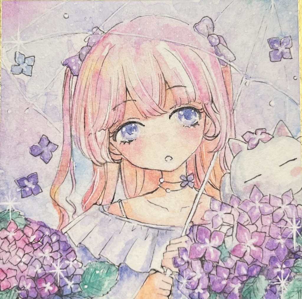 豆色紙原画『紫陽花にゃんこ』